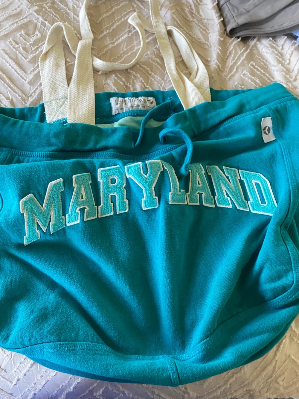 Maryland sweatshirt style teal bag with Drawstring